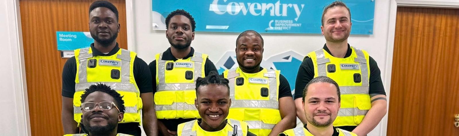 7 Professional Security guards in hi-vis jackets