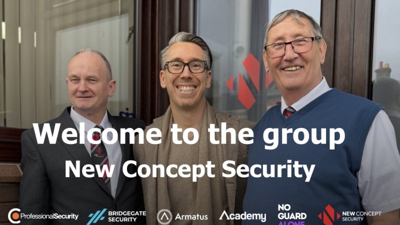 Three people with company logos added on